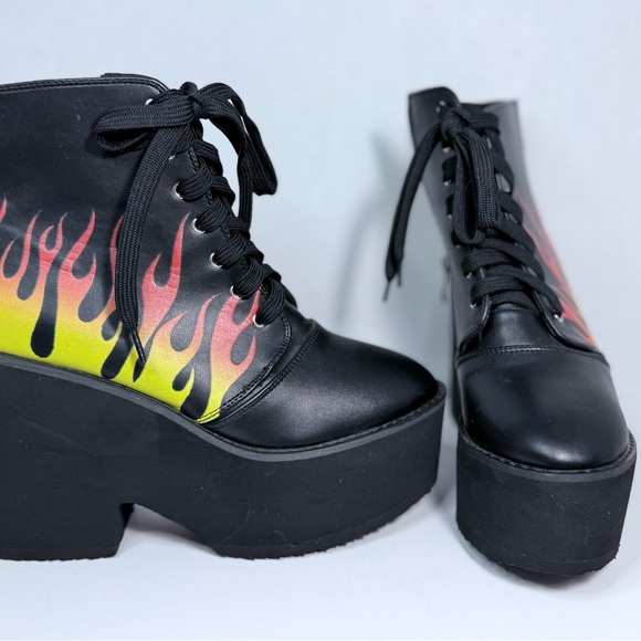 Black Flame Platform Ankle Boots - Picture 1 of 7